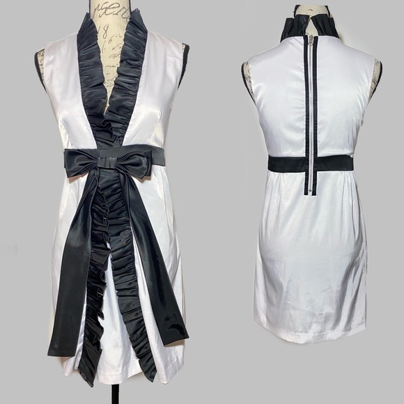 Ryu Dresses & Skirts - Ryu Satin Ruffled Dress with Front Ribbon Size S Black White